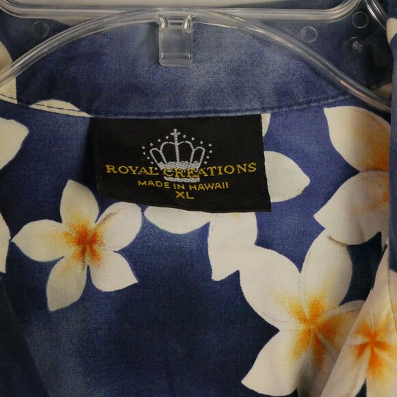 Royal Creations Mens SIze XL Hawaiian Shirt Blue Plumeria Floral Button Up VTG - Picture 3 of 11